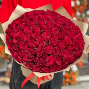 Букет 101 красная роза Кения (50 см) в Орехово-Зуево
