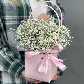 Композиция в сумочке из гипсофил в Орехово-Зуево