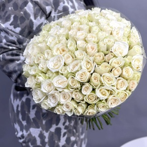 Букет 101 белая роза Кения (40 см) в Орехово-Зуево