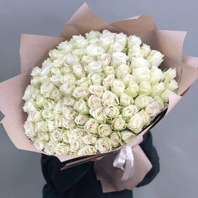 Букет 101 белая роза кения (50 см) в Орехово-Зуево