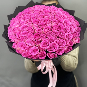 Букет 101 розовой розы Кения (40 см) в Орехово-Зуево