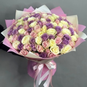 Букет из 101 розы пастельный микс (40 см) в Орехово-Зуево