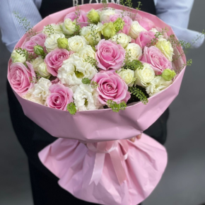 Букет "Нежное признание" из роз и эустом в Орехово-Зуево