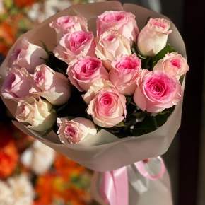Букет из 15 розовых роз Кения (40 см) в Орехово-Зуево