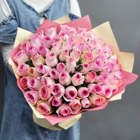 Букет из 75 розовых роз кения (40 см) в Орехово-Зуево