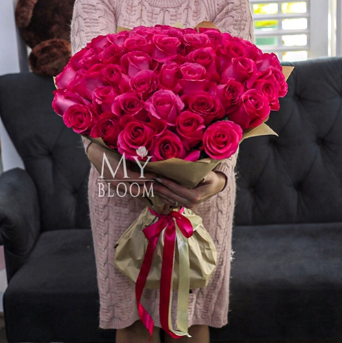 Букет 51 роза Эквадор Пинк Флоид (60 см) в Орехово-Зуево